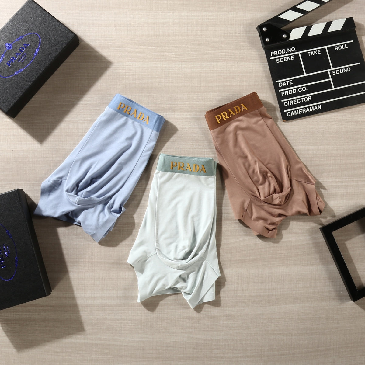 Prada Pale Blue Brown White Broad Waist Boxer Briefs, image 6