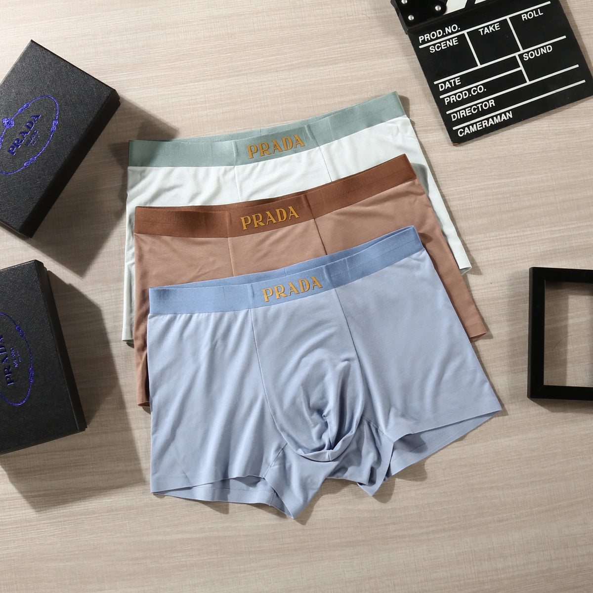 Prada Pale Blue Brown White Broad Waist Boxer Briefs, image 1