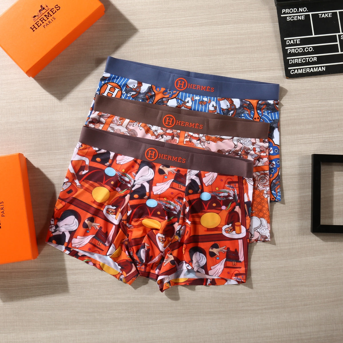 Hermès Orange Red Dense Landscape Print Boxer Briefs, image 2