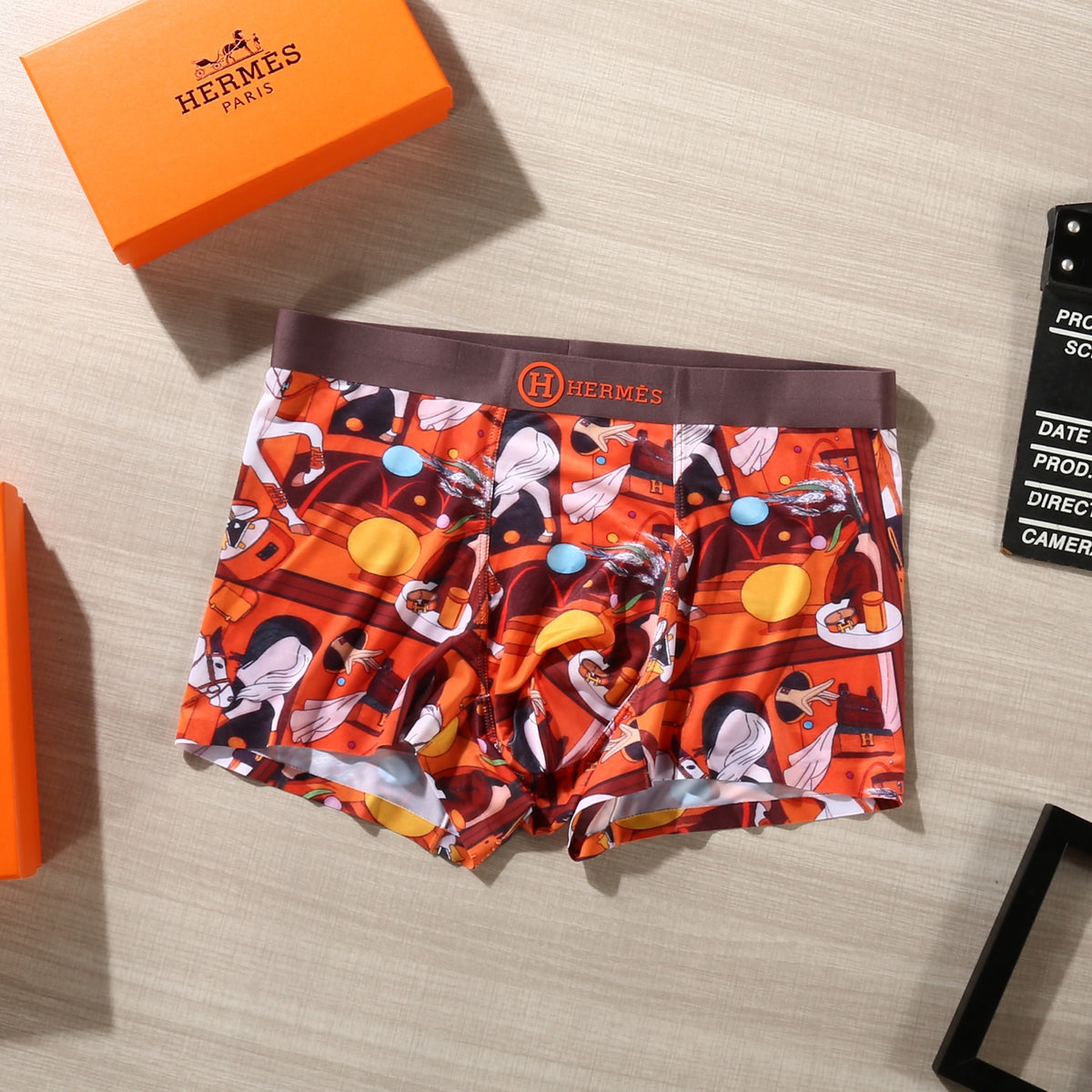 Hermès Orange Red Dense Landscape Print Boxer Briefs, image 7
