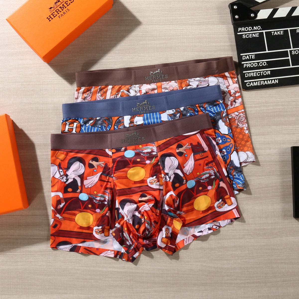 Hermès Bright Red Dense Graphic Print Boxer Briefs, image 1