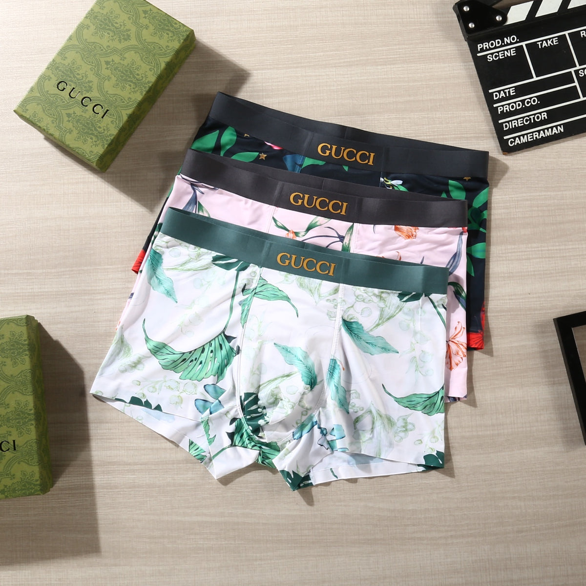 Gucci Green White Botanical Print Boxer Briefs, image 1