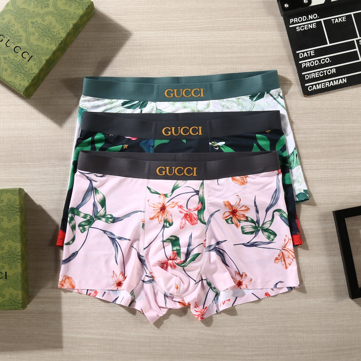 Gucci Green White Botanical Print Boxer Briefs, image 2