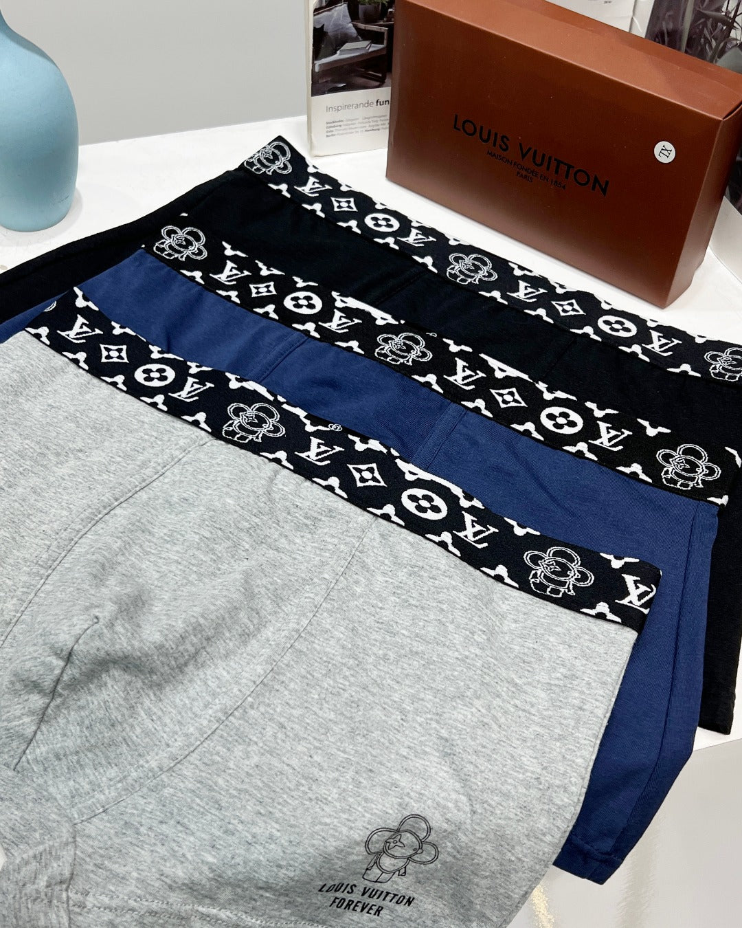Louis Vuitton Grey Dark Circle Pattern Waist Boxer Briefs, image 4