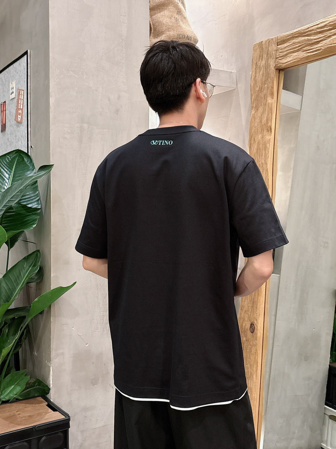Valentino Logo T-Shirt with Green Emblem, Black, product gallery image 2