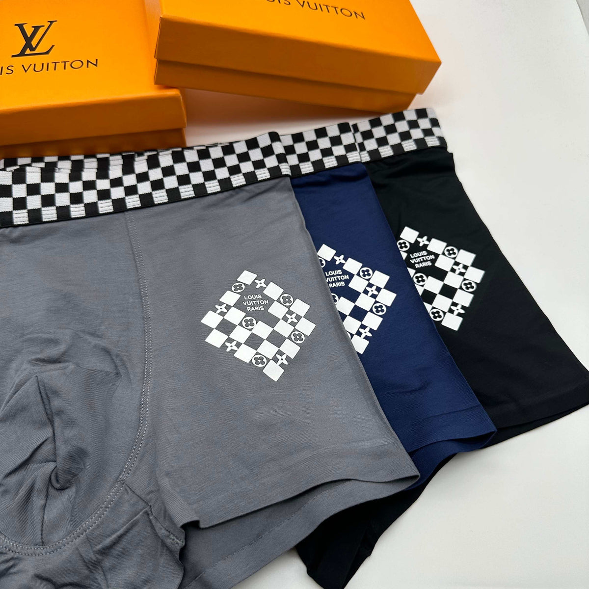 Louis Vuitton Navy, Black & Grey Men's Boxer Briefs - 3-Piece Box