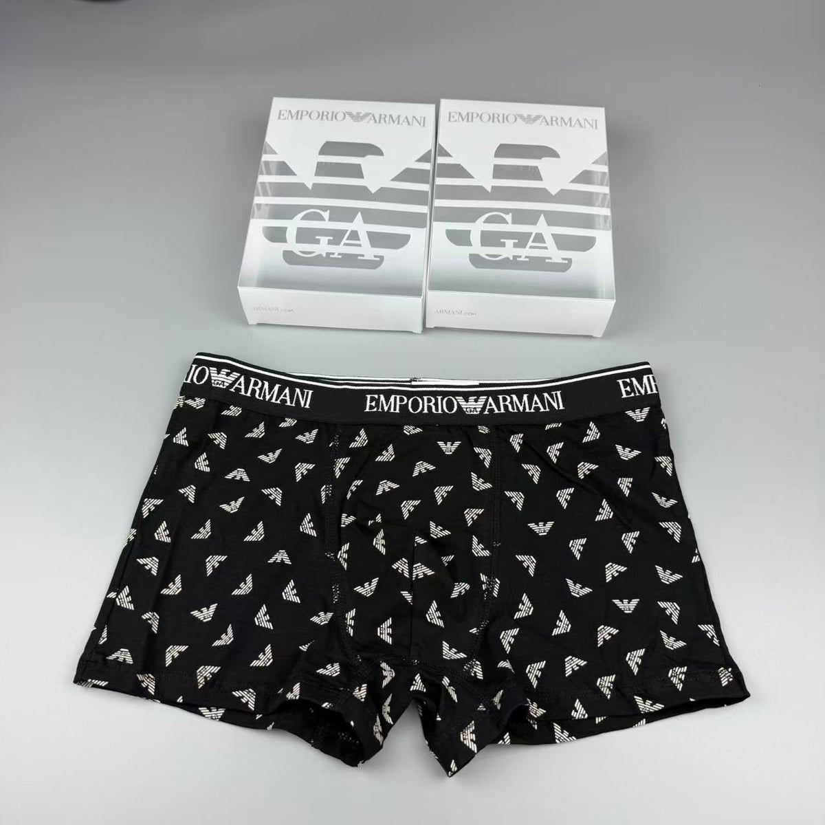 Armani Cotton All-Over Logo Pattern Men's Boxer Briefs - 3-Piece Box