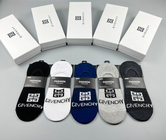 Givenchy Cotton Visible Logo, Stripe Or Motif Details No-Show Socks - 5-Pair Set