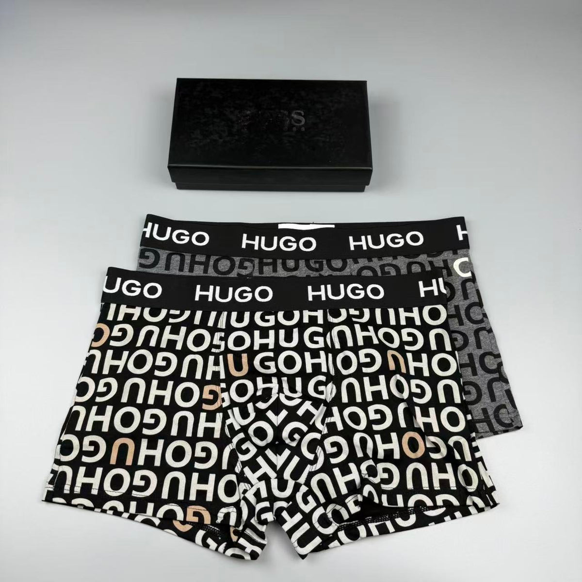 Boss Cotton All-Over Logo Pattern Men's Boxer Briefs - 3-Piece Box