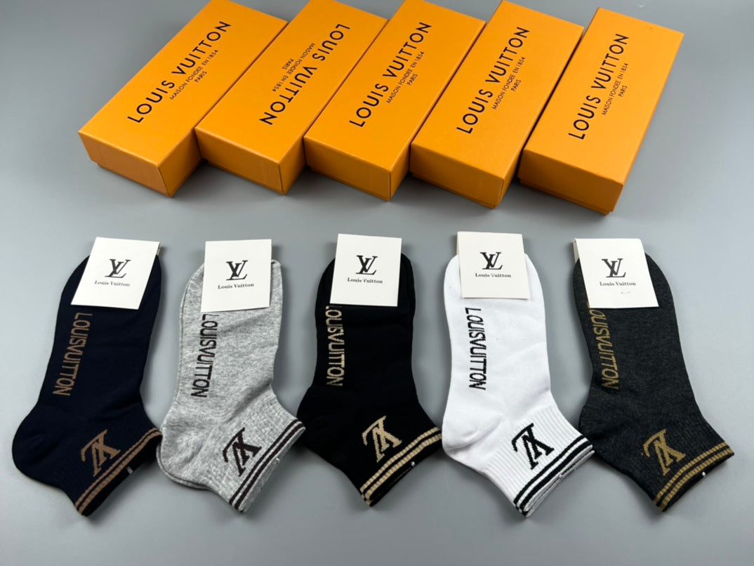 Louis Vuitton Assorted Contrast Motifs Ankle Socks - 5-Pair Set