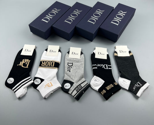 Dior Mixed Wordmark And Stripe Details Ankle Socks - 5-Pair Set