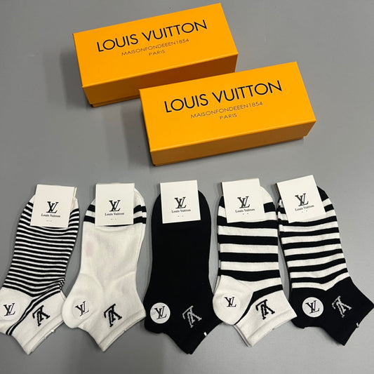 Louis Vuitton Striped Monogram Ankle Socks - Box of 5 Pairs