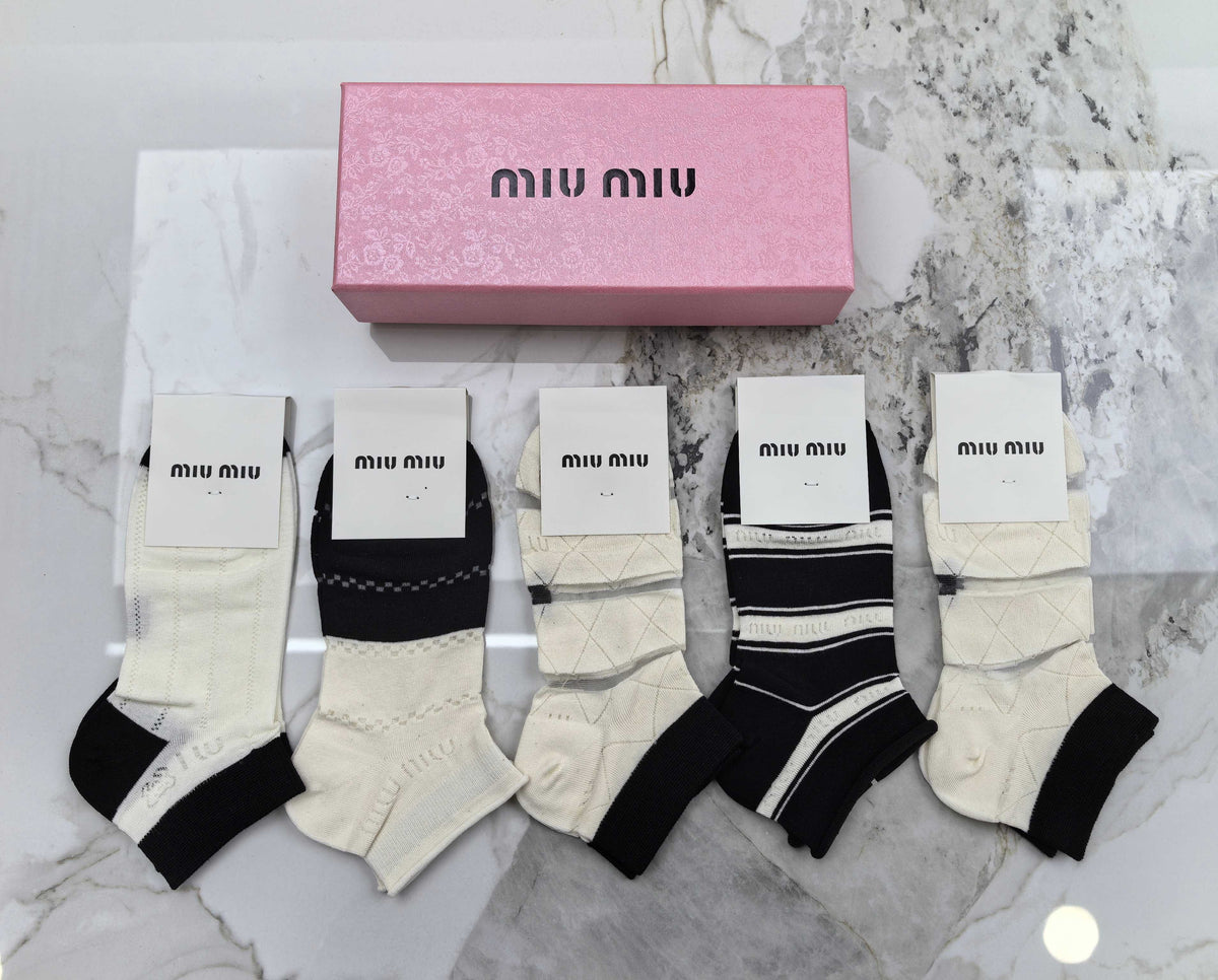 Miu Miu Modal Mixed Neutral Logo Detail No-Show Socks - 5-Pair Set