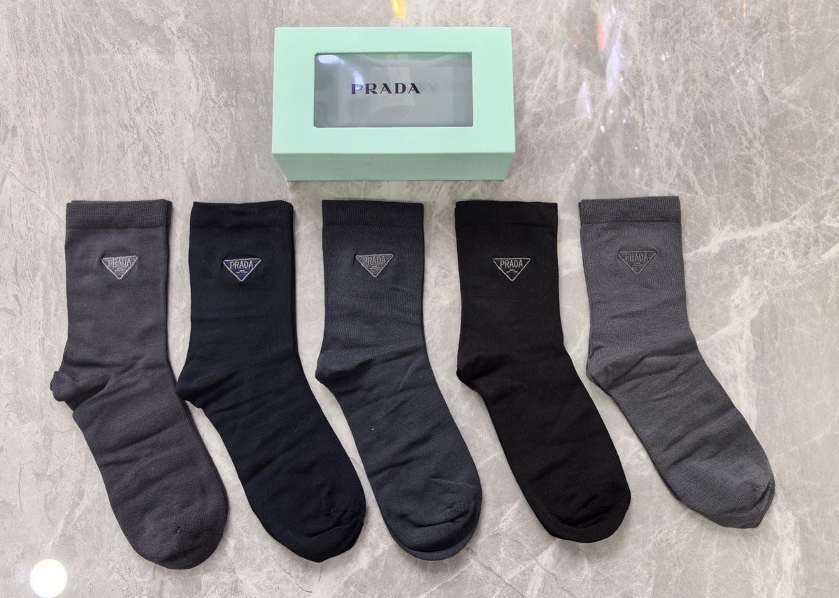 Prada Modal Triangular Logo Details Crew Socks - 5-Pair Set