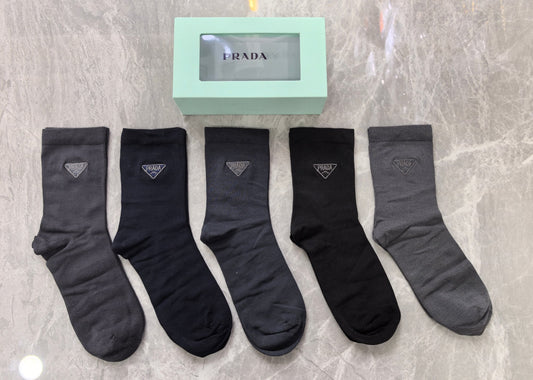 Prada Modal Triangular Logo Details Crew Socks - 5-Pair Set