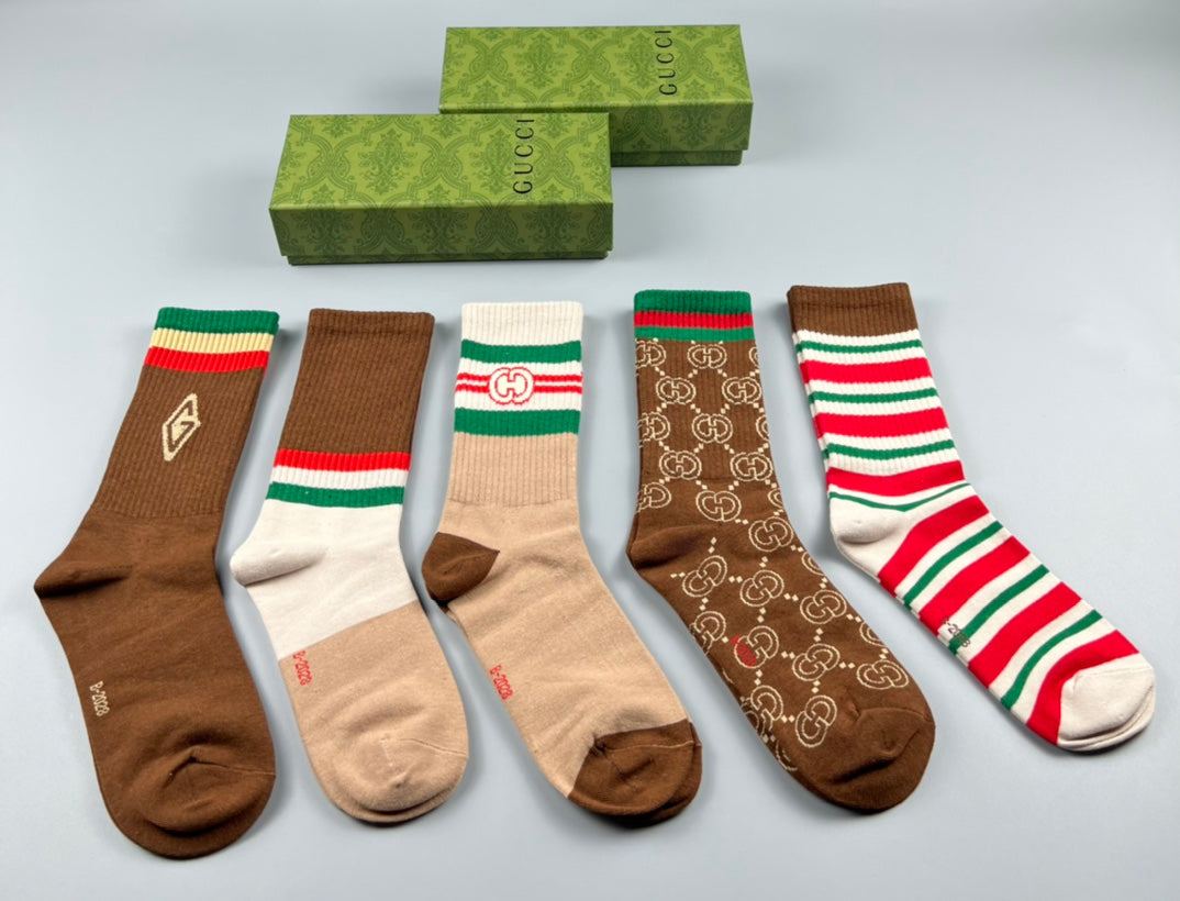 Gucci Cotton Mixed Emblem And Monogram-Style Details Crew Socks - 5-Pair Set