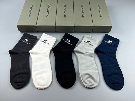 Balenciaga Restrained Wordmark Details Crew Socks - 5-Pair Set