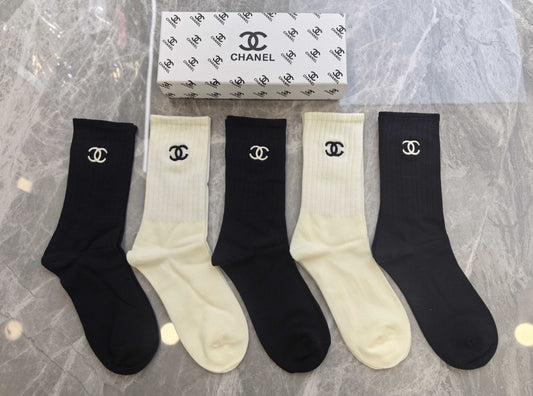 Chanel Small Emblem Details Crew Socks - 5-Pair Set