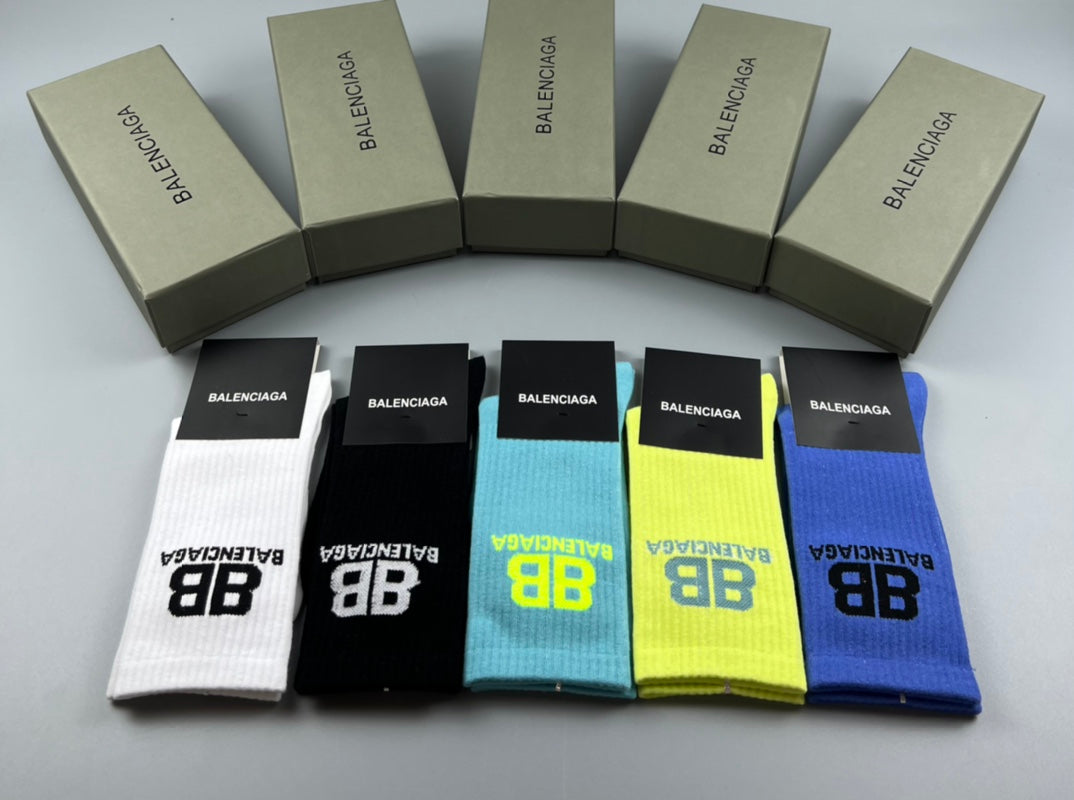 Balenciaga Contrast Bb Graphics Crew Socks - 5-Pair Set