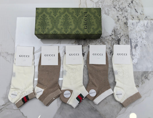Gucci Modal Mixed Neutral Logo Detail No-Show Socks - 5-Pair Set