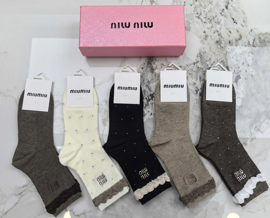 Miu Miu Combed Cotton Crew Socks - 5-Pair Set