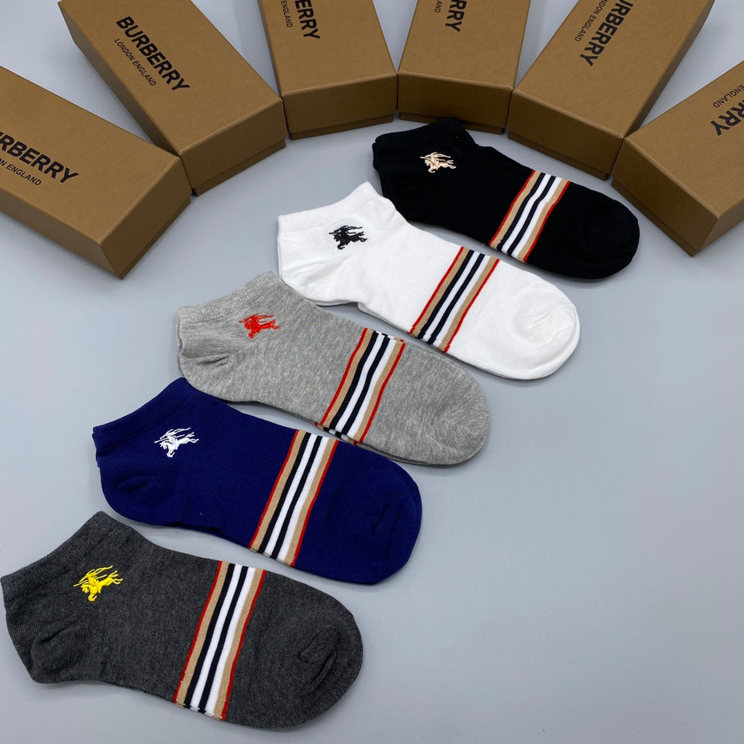 Burberry Stripe And Horse Motifs Ankle Socks - 5-Pair Set