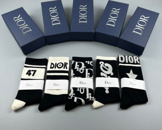Dior Mixed Wordmark, Star And Stripe Graphics Crew Socks - 5-Pair Set