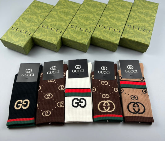 Gucci Cotton Monogram-Style And Stripe Details Crew Socks - 5-Pair Set