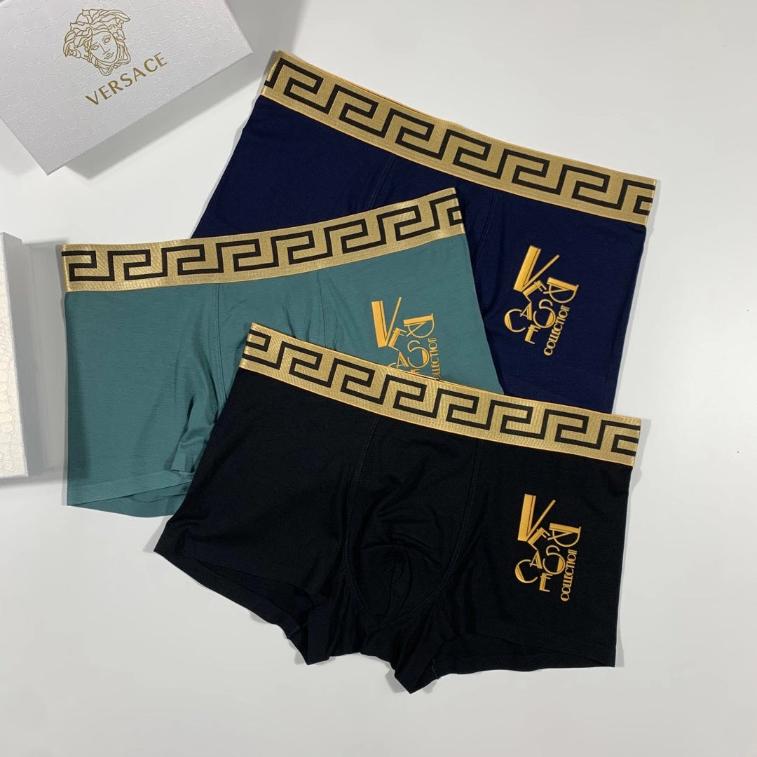 Versace Gold V And Greek-Key Details Men's Boxer Briefs - 3-Piece Box