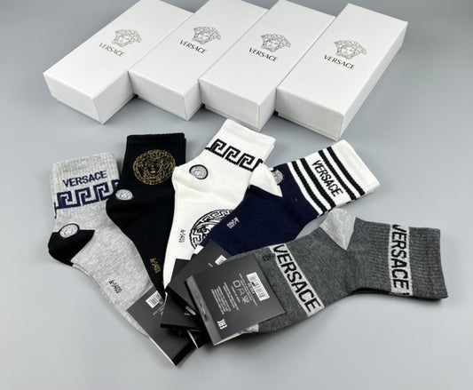 Versace Mixed Greek-Key And Medallion Graphics Crew Socks - 5-Pair Set