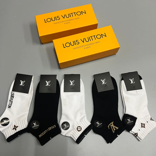 Louis Vuitton Black-and-White Emblem Ankle Socks - Box of 5 Pairs