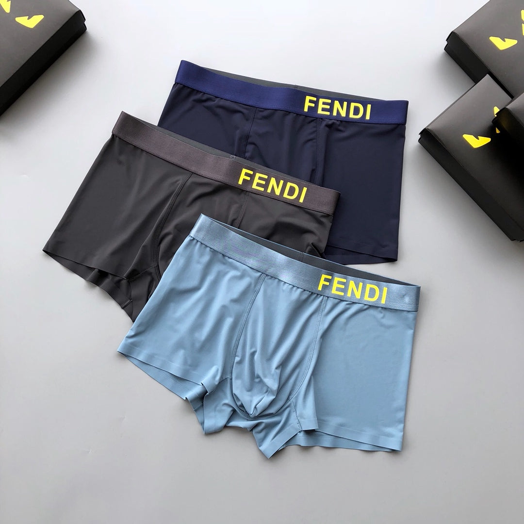 Fendi Broad Yellow Wordmark Waistbands Men's Boxer Briefs - 3-Piece Box