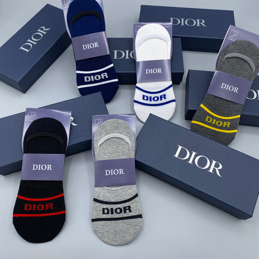 Dior Colourful Band Details No-Show Socks - 5-Pair Set
