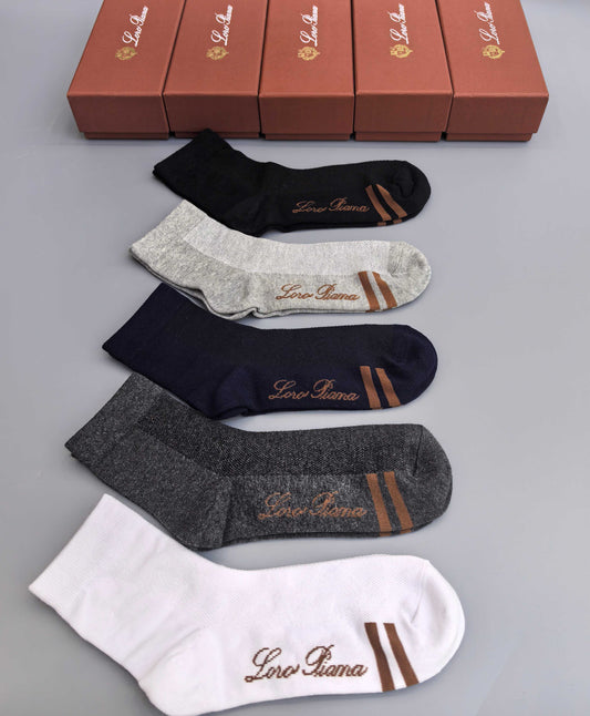 Loro Piana Restrained Script Details Crew Socks - 5-Pair Set