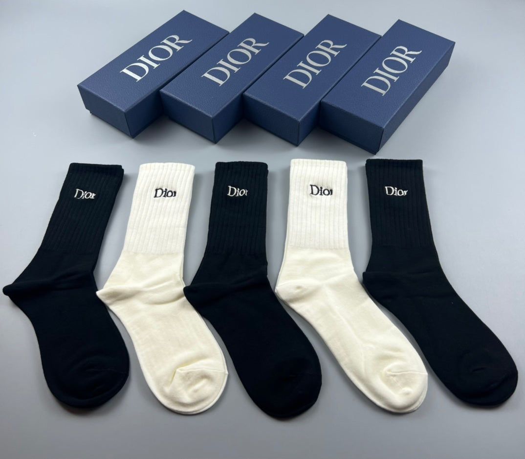 Dior Double-Needle Cotton Socks - 5-Pair Set