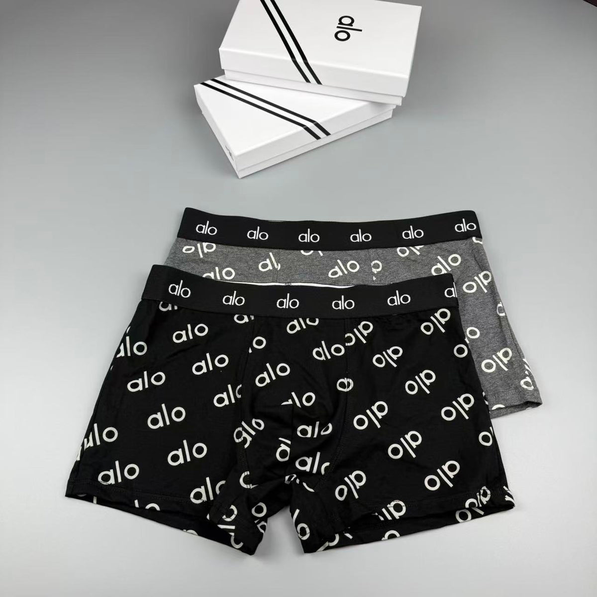 Alo Cotton All-Over Logo Pattern Men's Boxer Briefs - 3-Piece Box