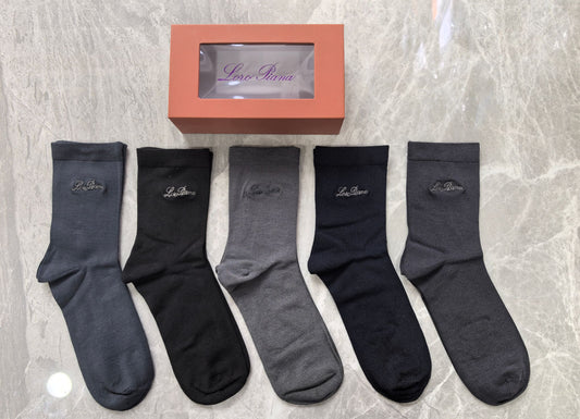 Loro Piana Restrained Script Details Crew Socks - 5-Pair Set