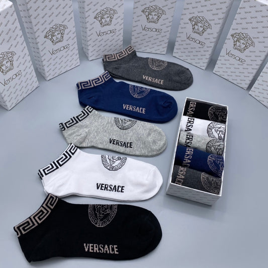 Versace Logo Ankle Socks - 5-Pair Box