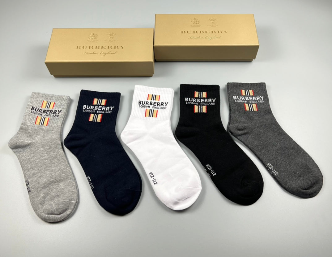 Burberry Check-Inspired Letter Graphics Crew Socks - 5-Pair Set