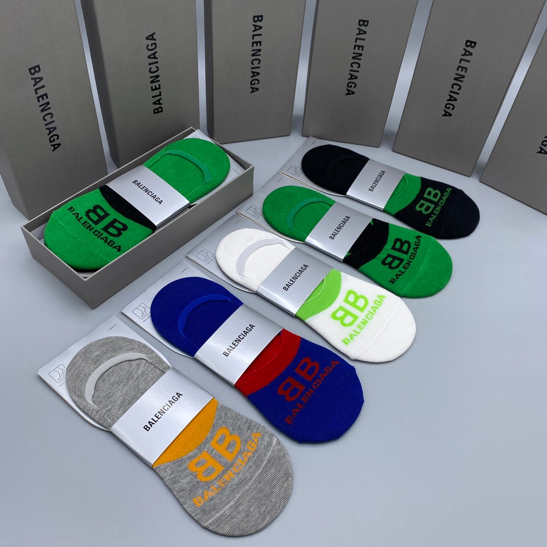 Balenciaga Visible Logo, Stripe Or Motif Details No-Show Socks - 5-Pair Set