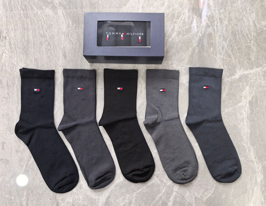 Tommy Hilfiger Modal Small Red-White-Blue Flag Motifs Crew Socks - 5-Pair Set