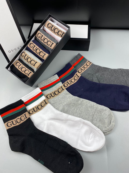 Gucci Striped Logo Crew Socks - 5-Pair Box