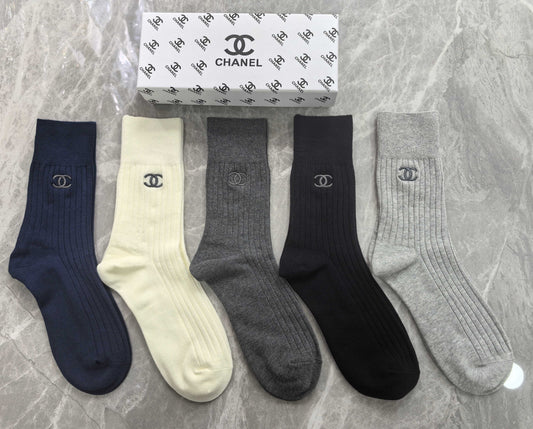 Chanel Small Emblem Details Crew Socks - 5-Pair Set
