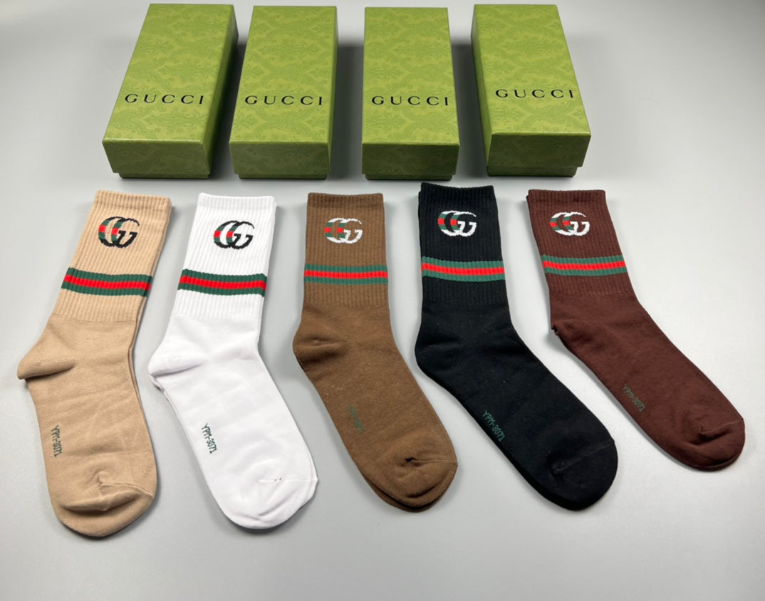 Gucci Web-Stripe Logo Crew Socks - Box of 5 Pairs