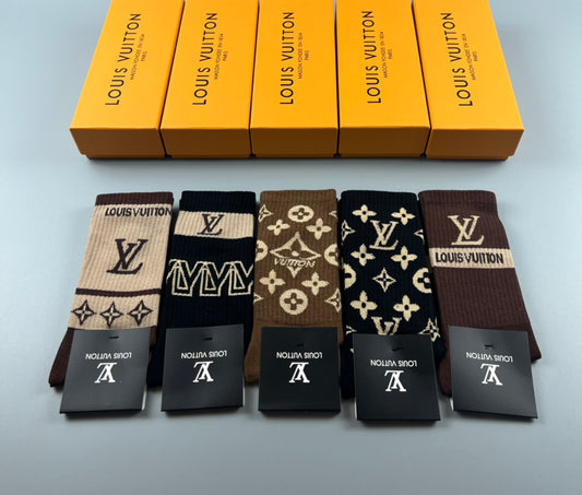 Louis Vuitton Cotton Varied Monogram-Style Motifs Crew Socks - 5-Pair Set