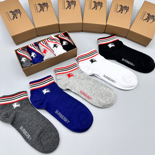 Burberry Stripe And Horse Details Ankle Socks - 5-Pair Set