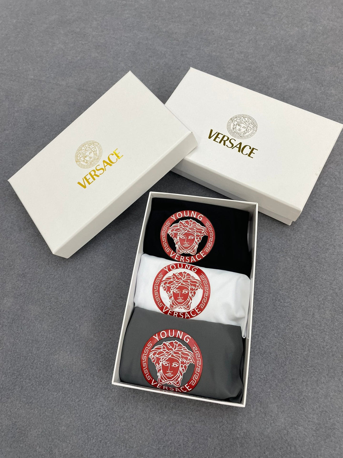 Versace Goat-milk silk Circular Medallion Details Men's Boxer Briefs - 3-Piece Box