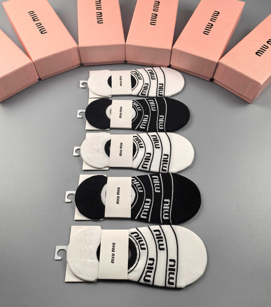 Miu Miu Combed cotton Visible Logo, Stripe Or Motif Details No-Show Socks