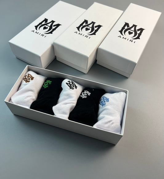 Amiri Cotton Script And Initial Details No-Show Socks - 5-Pair Set