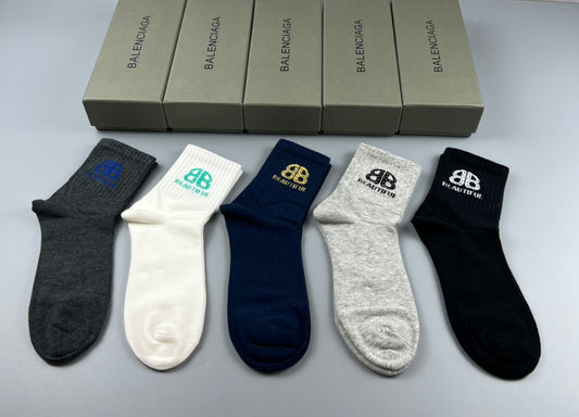 Balenciaga Colour Logo Mid-Calf Socks - 5-Pair Box